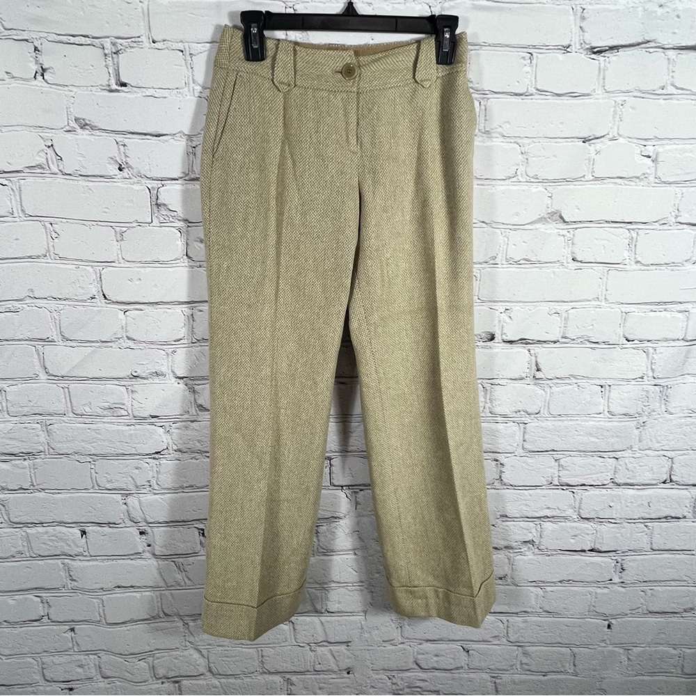 Loft Wool Blend Khaki Rolled Cuff Dress Slacks Size 4 Petite (D11)
